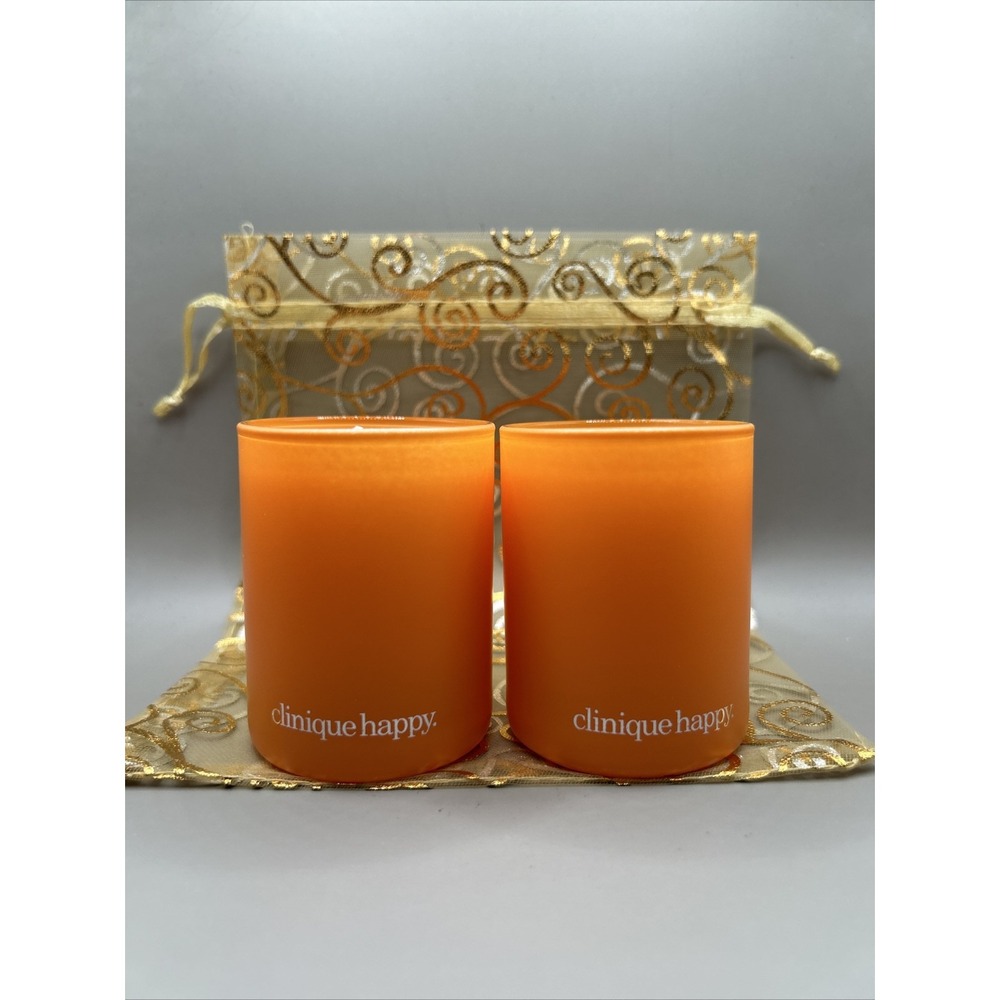 Clinique Happy Scented Home Candle Small Size NEW Set Of Two & Organza Bag